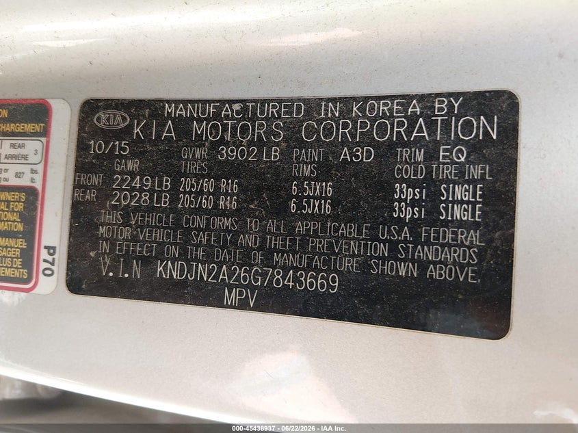 2016 Kia Soul VIN KNDJN2A26G7843669 IAAI salvage auction — FRONT END, Salvage Title, sold $400 on 2026-07-29 (photo 9)