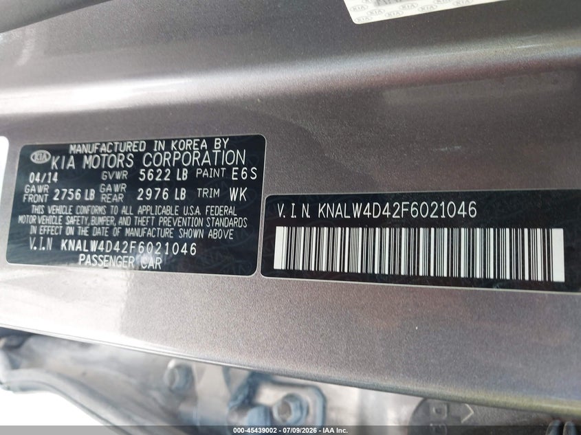 2015 Kia K900 VIN KNALW4D42F6021046 IAAI salvage auction — FRONT END, Salvage (Kansas), sold $525 on 2026-07-29 (photo 9)
