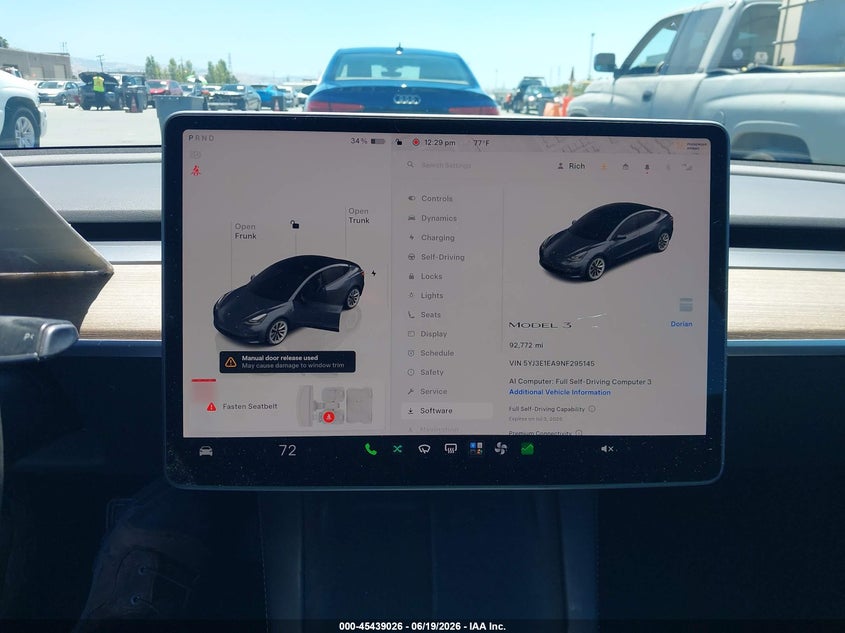 2022 Tesla Model 3 VIN 5YJ3E1EA9NF295145 IAAI salvage auction — REAR END, Salvage Title, sold $5,600 on 2026-07-20 (photo 7)