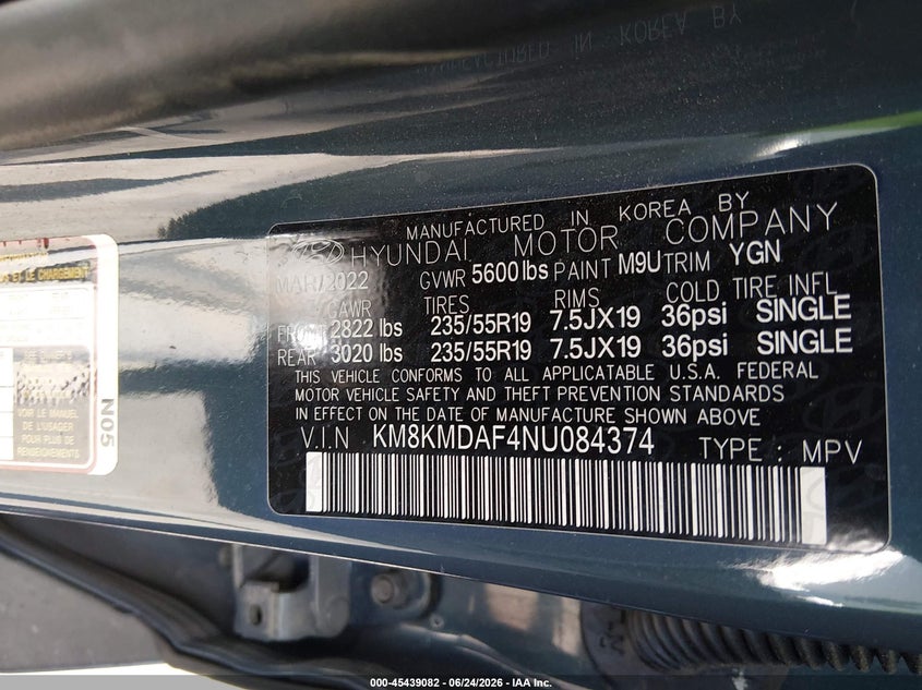2022 Hyundai Ioniq 5 VIN KM8KMDAF4NU084374 IAAI salvage auction — RIGHT FRONT, Salvage Certificate (California), sold $5,800 on 2026-07-26 (photo 9)