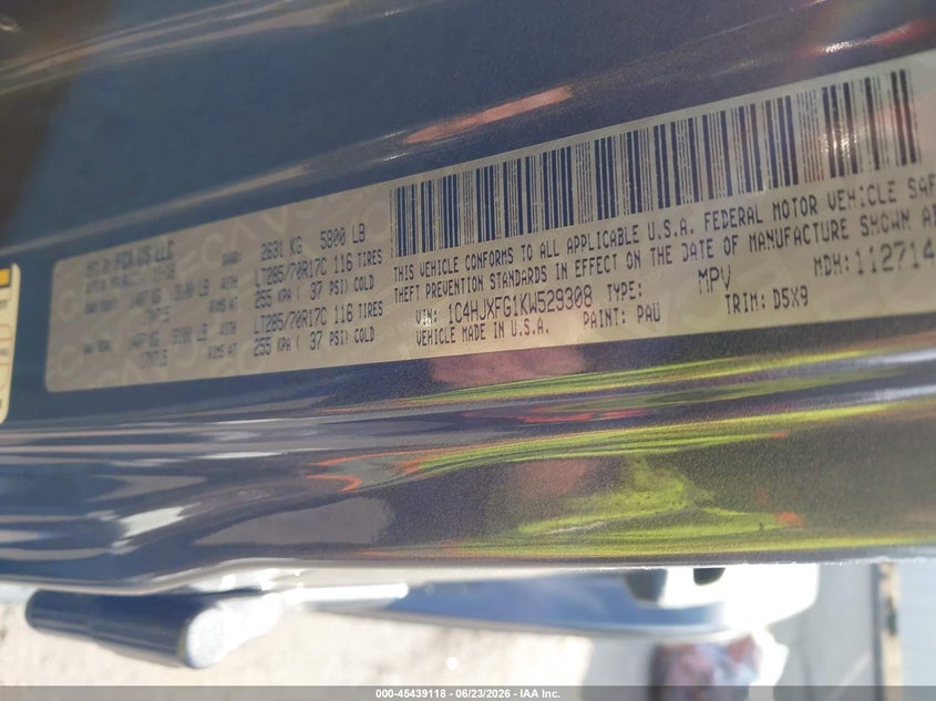 2019 Jeep Wrangler / VIN 1C4HJXFG1KW529308 IAAI salvage auction — FRONT END, Salvage Title, sold $12,500 on 2026-07-11 (photo 9)