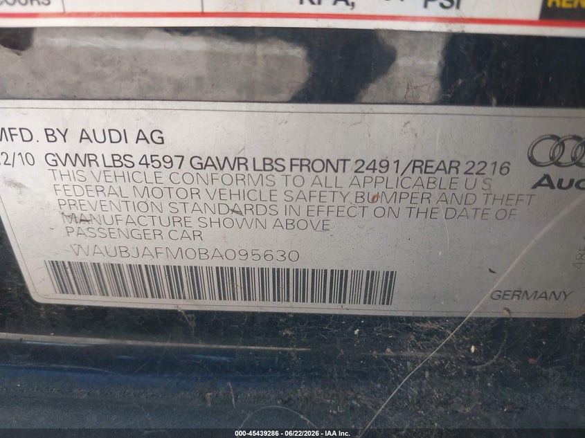 2011 Audi A3 VIN WAUBJAFM0BA095630 IAAI salvage auction — LEFT FRONT, Salvage (California), sold $650 on 2026-07-08 (photo 9)