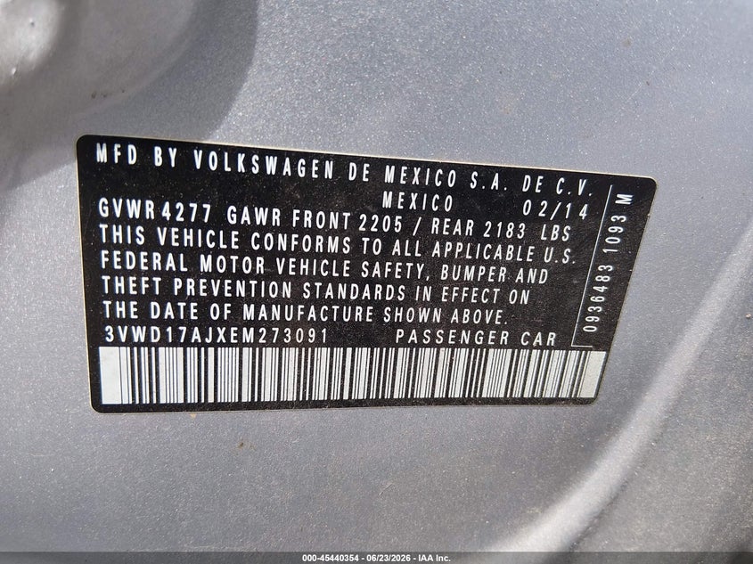 2014 Volkswagen Jetta VIN 3VWD17AJXEM273091 IAAI salvage auction — SIDE, Salvage Title, sold $525 on 2026-07-26 (photo 9)