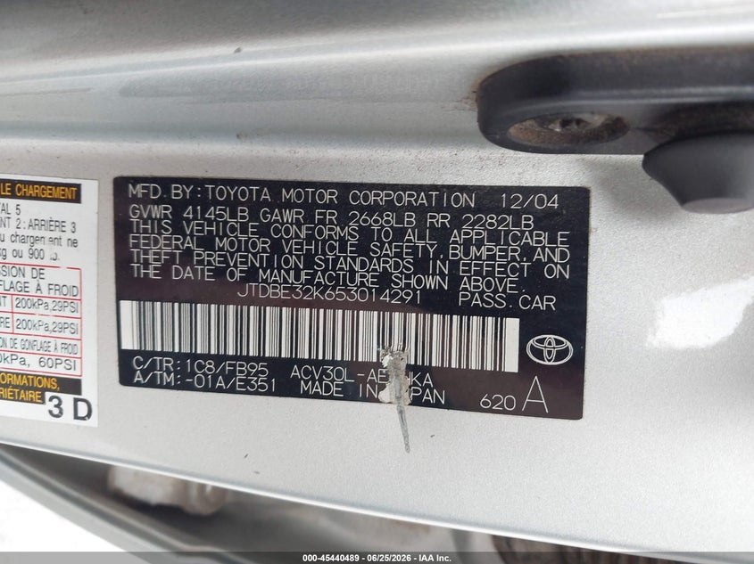 2005 Toyota Camry VIN JTDBE32K653014291 IAAI salvage auction — NORMAL WEAR, Certificate Of Title (Nebraska), sold $25 on 2026-07-30 (photo 9)