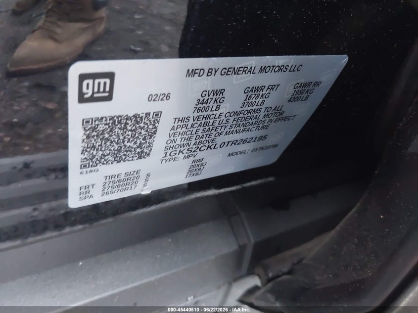 2026 Gmc Yukon VIN 1GKS2CKL0TR262195 IAAI salvage auction — FRONT END, Mv-907A (New York), sold $30,250 on 2026-07-28 (photo 9)