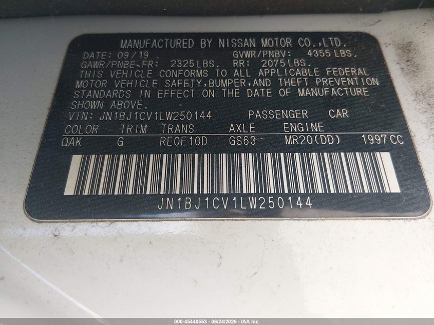 2020 Nissan Rogue VIN JN1BJ1CV1LW250144 IAAI salvage auction — FRONT END, Salvage (South Carolina), sold $4,550 on 2026-07-14 (photo 9)
