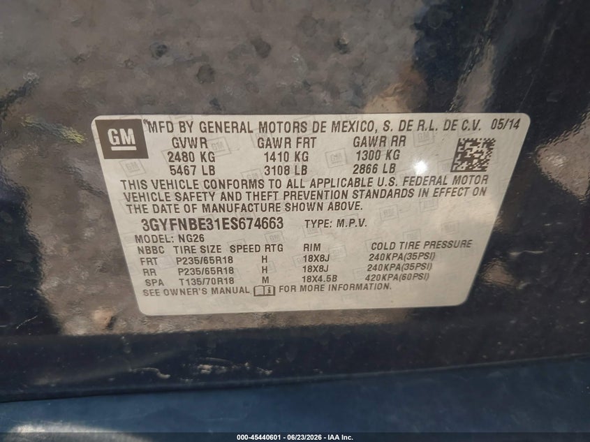 2014 Cadillac Srx VIN 3GYFNBE31ES674663 IAAI salvage auction — REAR END, Salvage Title, sold $2,650 on 2026-08-21 (photo 9)
