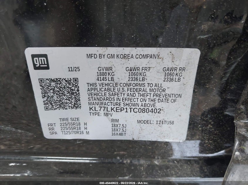 2026 Chevrolet Trax VIN KL77LKEP1TC080402 IAAI salvage auction — RIGHT SIDE, Salvage Title, sold $875 on 2026-08-01 (photo 9)