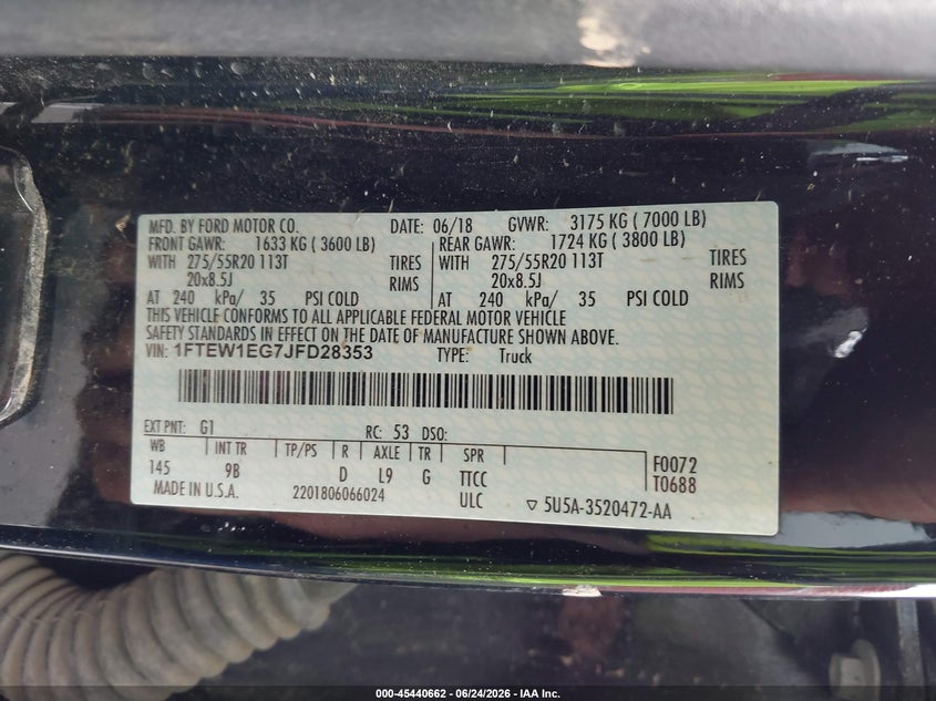 2018 Ford F-150 VIN 1FTEW1EG7JFD28353 IAAI salvage auction — FRONT END, Salvage Title, sold $8,000 on 2026-08-01 (photo 9)