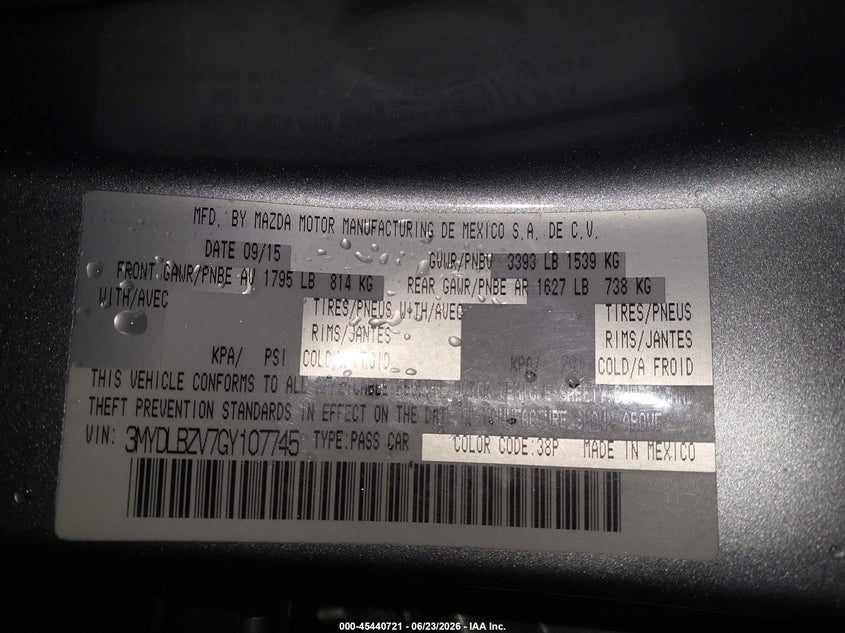 2016 Scion Ia VIN 3MYDLBZV7GY107745 IAAI salvage auction — REAR END, Salvage - Greater Than 75% (Maryland), sold $1,050 on 2026-07-09 (photo 9)