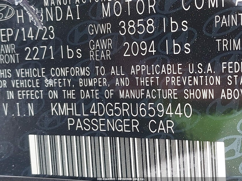 2024 Hyundai Elantra VIN KMHLL4DG5RU659440 IAAI salvage auction — FRONT END, Salvage (Tennessee), sold $5,000 on 2026-07-28 (photo 9)
