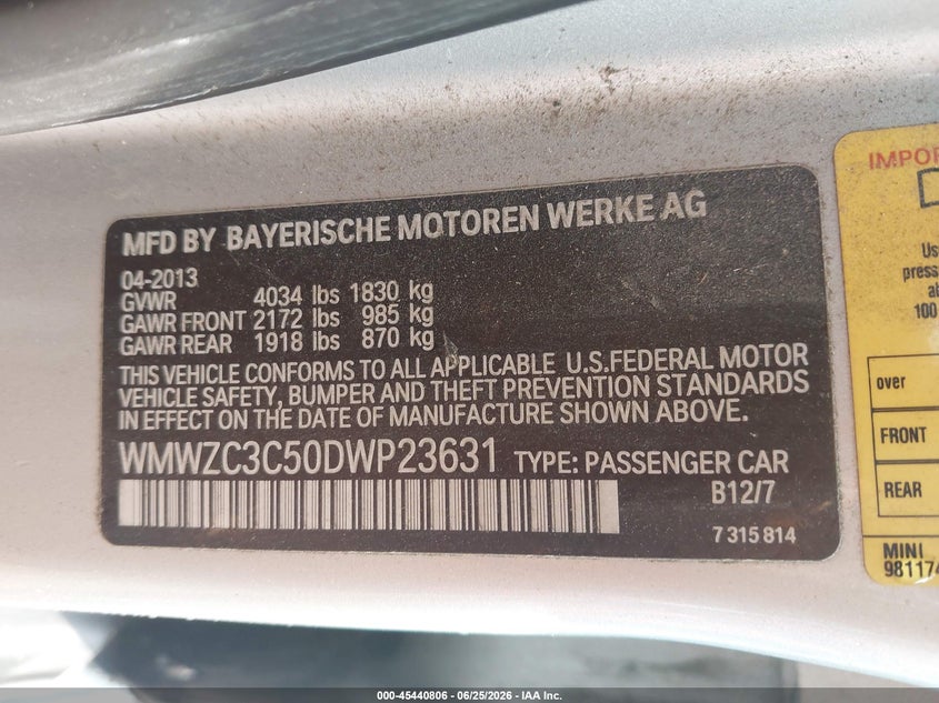 2013 Mini Countryman VIN WMWZC3C50DWP23631 IAAI salvage auction — WATER/FLOOD, Salvage (Maryland), sold $1,600 on 2026-08-07 (photo 9)