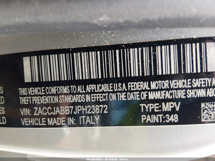 2018 Jeep Renegade VIN ZACCJABB7JPH23872 IAAI salvage auction — NORMAL WEAR, Clear (Maryland), sold $2,150 on 2026-07-30 (photo 9)