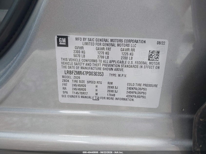 2023 Buick Envision VIN LRBFZMR47PD030353 IAAI salvage auction — REAR END, Salvage (Tennessee), sold $6,400 on 2026-07-09 (photo 9)