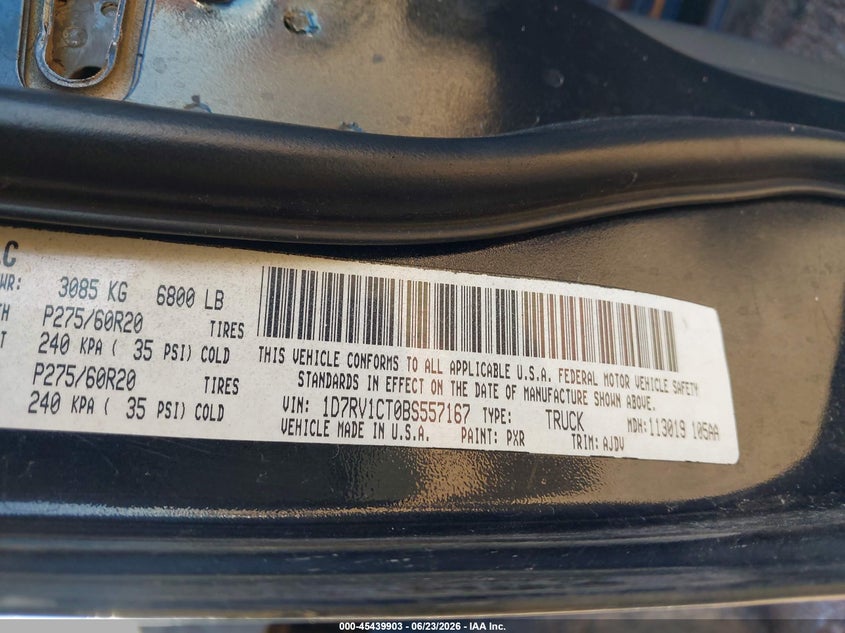 2011 Ram Ram 1500 VIN 1D7RV1CT0BS557167 IAAI salvage auction — RIGHT REAR, Original (Texas), sold $2,025 on 2026-07-08 (photo 9)