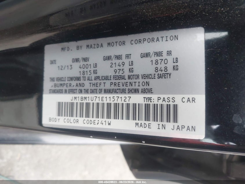 2014 Mazda 3 VIN JM1BM1U71E1157127 IAAI salvage auction — FRONT END, Salvage (North Carolina), sold $1,900 on 2026-07-13 (photo 9)