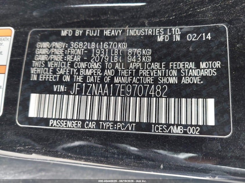 2014 Scion Fr-s VIN JF1ZNAA17E9707482 IAAI salvage auction — NORMAL WEAR, Original (Texas), sold $1,525 on 2026-07-27 (photo 9)