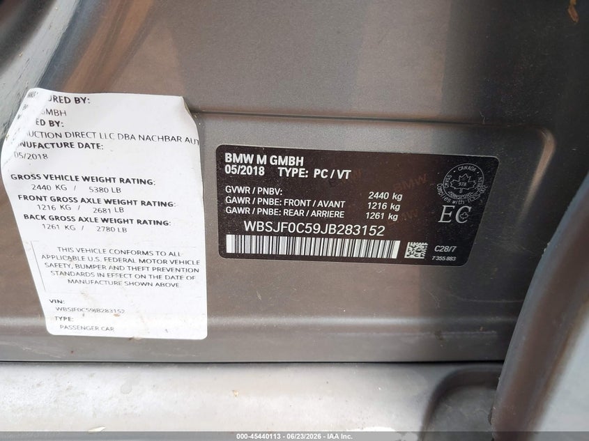 2018 BMW M5 VIN WBSJF0C59JB283152 IAAI salvage auction — WATER/FLOOD, Salvage (Missouri), sold $14,500 on 2026-08-03 (photo 9)