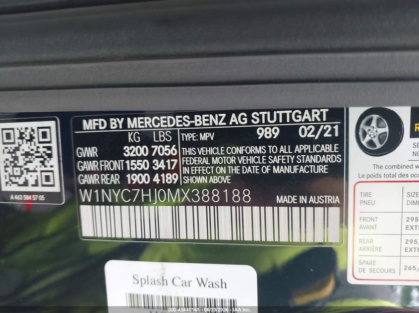 2021 Mercedes-benz VIN W1NYC7HJ0MX388188 IAAI salvage auction — THEFT, Salvage (Virginia), sold $25,250 on 2026-07-14 (photo 9)