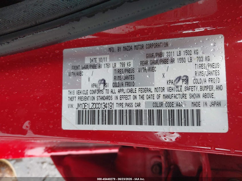 2012 Mazda 2 VIN JM1DE1LZ0C0134191 IAAI salvage auction — FRONT END, Salvage (Pennsylvania), sold $1,125 on 2026-07-10 (photo 9)