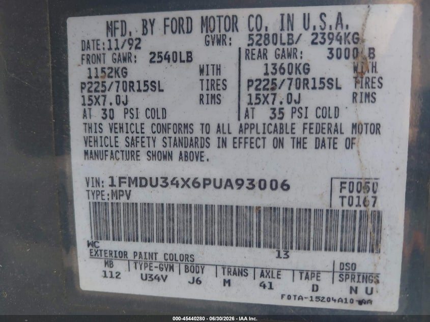 1993 Ford Explorer VIN 1FMDU34X6PUA93006 IAAI salvage auction — NORMAL WEAR, Clear (North Carolina), sold $1,200 on 2026-07-08 (photo 9)