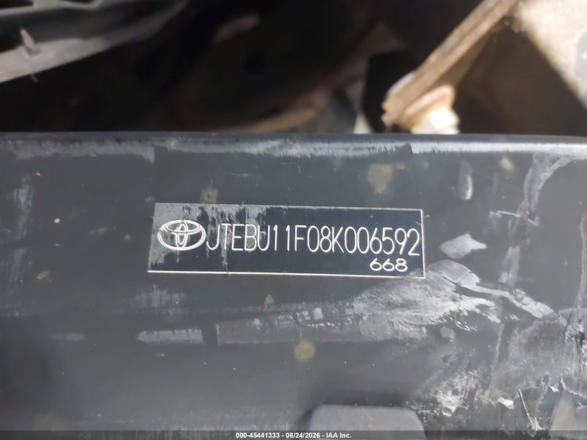 2008 Toyota Fj cruiser VIN JTEBU11F08K006592 IAAI salvage auction — FRONT END, Salvage (Virginia), sold $4,350 on 2026-07-09 (photo 9)
