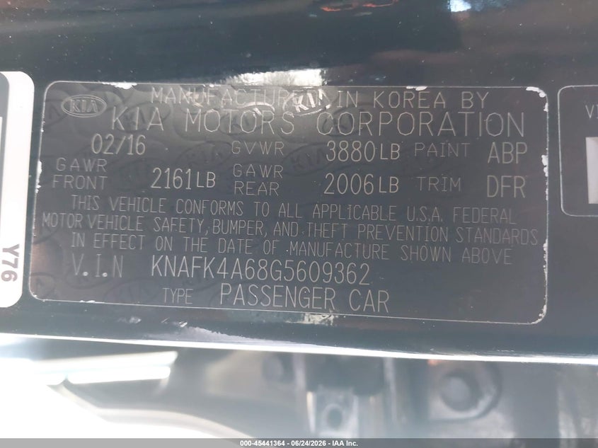 2016 Kia Forte VIN KNAFK4A68G5609362 IAAI salvage auction — REAR END, Salvage (New Jersey), sold $650 on 2026-07-29 (photo 9)