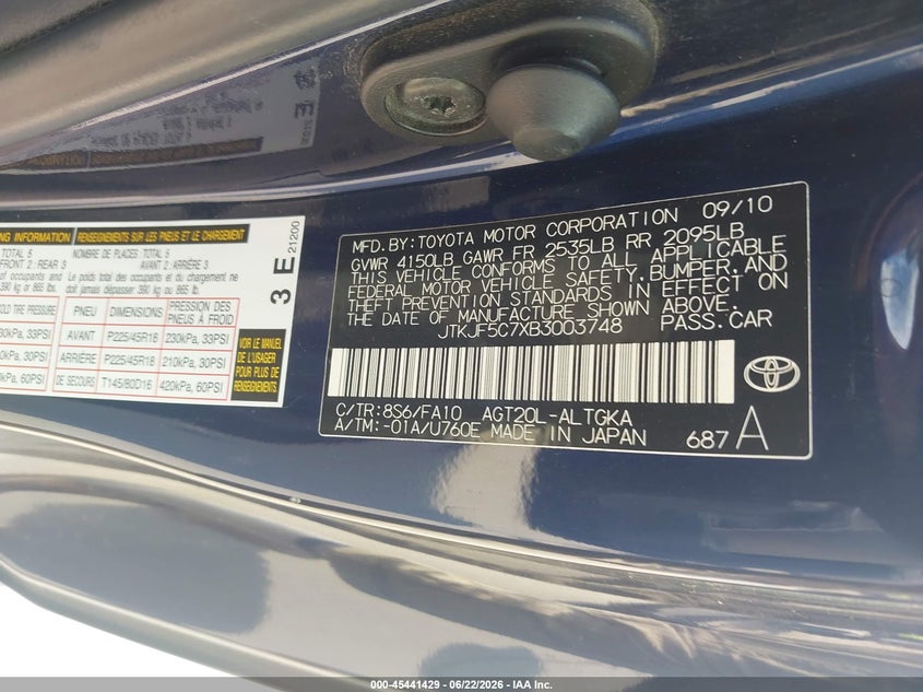2011 Scion Tc VIN JTKJF5C7XB3003748 IAAI salvage auction — REAR END, Salvage (Texas), sold $675 on 2026-07-21 (photo 9)