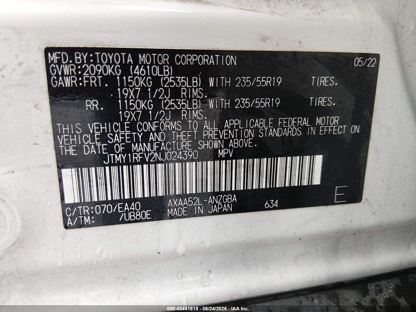2022 Toyota Rav 4 VIN JTMY1RFV2NJ024390 IAAI salvage auction — FRONT END, Salvage (Mississippi), sold $14,200 on 2026-07-22 (photo 9)