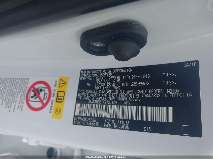 2019 Lexus Nx VIN JTJYARBZ1K2121169 IAAI salvage auction — LEFT FRONT, Original (Texas), sold $11,600 on 2026-07-28 (photo 9)