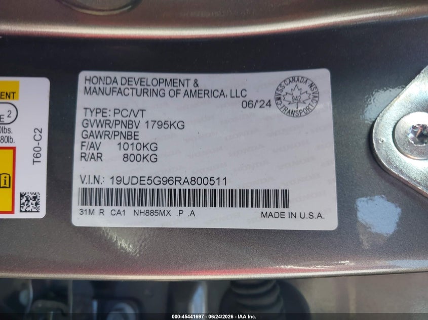 2024 Acura Integra VIN 19UDE5G96RA800511 IAAI salvage auction — FRONT END, Salvage (Minnesota), sold $10,100 on 2026-09-02 (photo 9)
