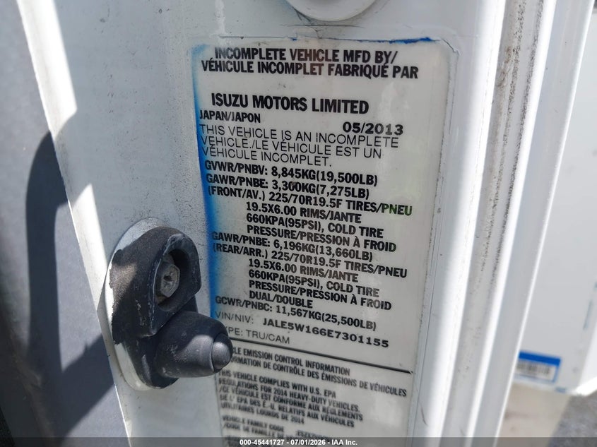 2014 Isuzu VIN JALE5W166E7301155 IAAI salvage auction — UNKNOWN, Salvage Title, sold $375 on 2026-07-29 (photo 8)