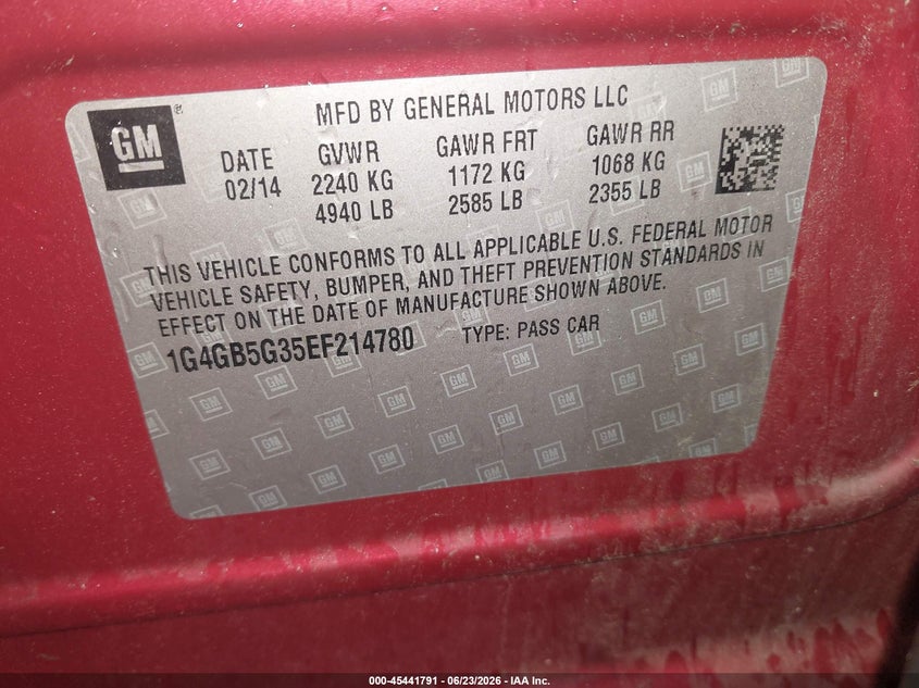2014 Buick Lacrosse VIN 1G4GB5G35EF214780 IAAI salvage auction — RIGHT FRONT, Salvage Title, sold $2,850 on 2026-07-23 (photo 9)
