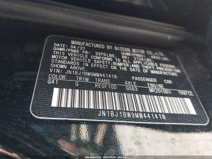 2021 Nissan Rogue VIN JN1BJ1BW9MW441418 IAAI salvage auction — RIGHT SIDE, Salvage (Ohio), sold $50 on 2026-07-28 (photo 9)