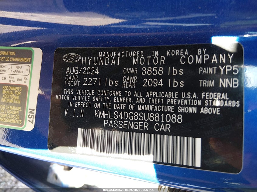 2025 Hyundai Elantra VIN KMHLS4DG8SU881088 IAAI salvage auction — RIGHT SIDE, Enterprise Vehicles Clear Only (Texas), sold $11,900 on 2026-07-07 (photo 9)