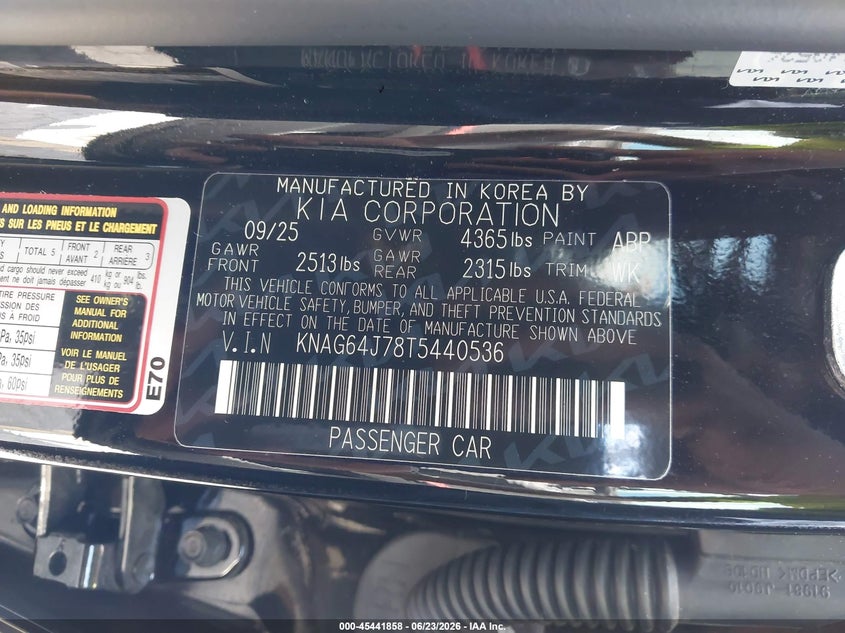 2026 Kia K5 VIN KNAG64J78T5440536 IAAI salvage auction — REAR END, Salvage Title, sold $10,200 on 2026-07-29 (photo 9)