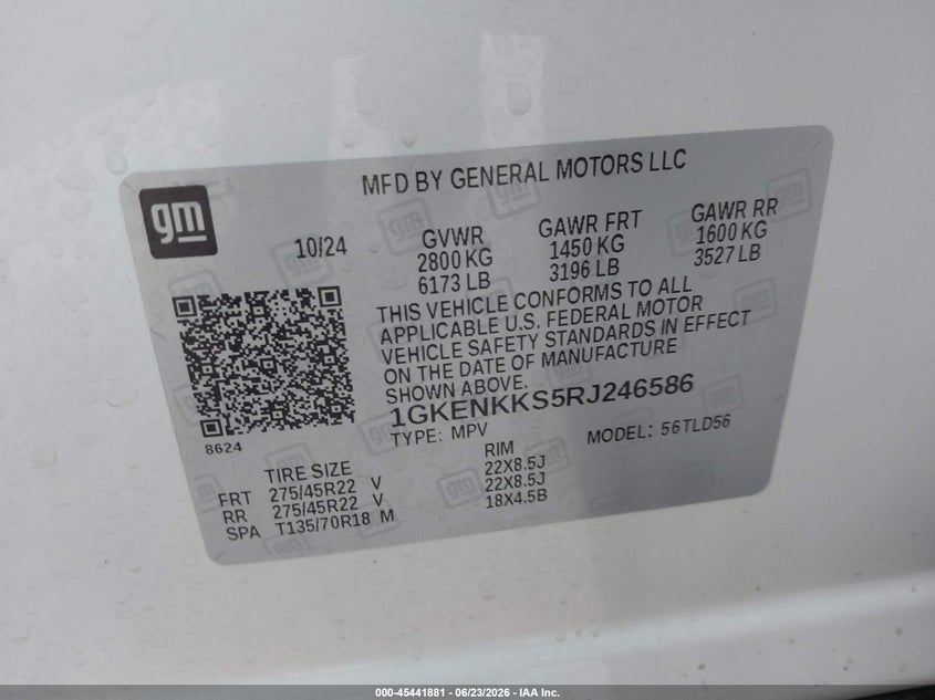2024 Gmc Acadia VIN 1GKENKKS5RJ246586 IAAI salvage auction — FRONT END, Salvage Title, sold $9,100 on 2026-08-21 (photo 9)