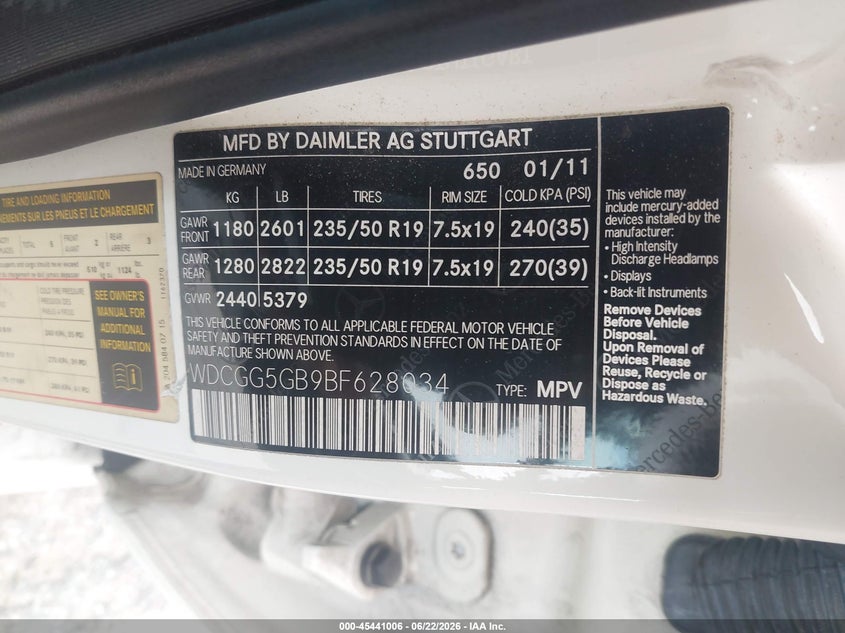 2011 Mercedes-benz Glk-class VIN WDCGG5GB9BF628034 IAAI salvage auction — NORMAL WEAR, Original (Texas), sold $1,800 on 2026-07-15 (photo 9)