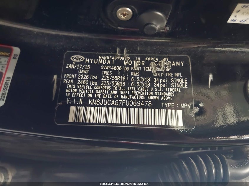 2015 Hyundai Tucson VIN KM8JUCAG7FU069478 IAAI salvage auction — FRONT END, Salvage Title, sold $1,200 on 2026-07-15 (photo 9)