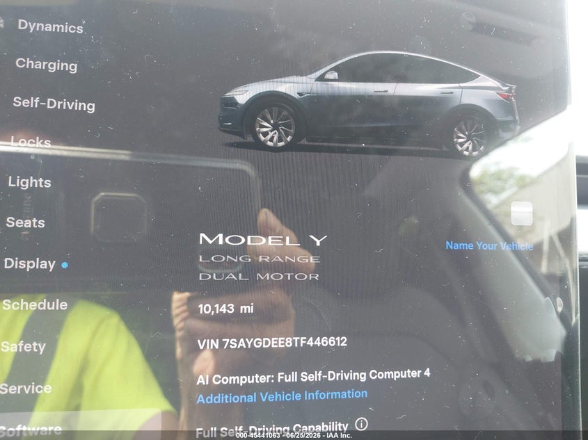 2026 Tesla Model y VIN 7SAYGDEE8TF446612 IAAI salvage auction — FRONT END, Salvage Title, sold $25,200 on 2026-08-27 (photo 7)