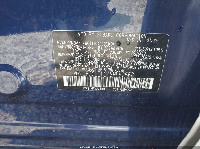 2025 Subaru Forester VIN JF2SLDHC1SH552568 IAAI salvage auction — FRONT END, Salvage (Ohio), sold $8,700 on 2026-09-01 (photo 9)