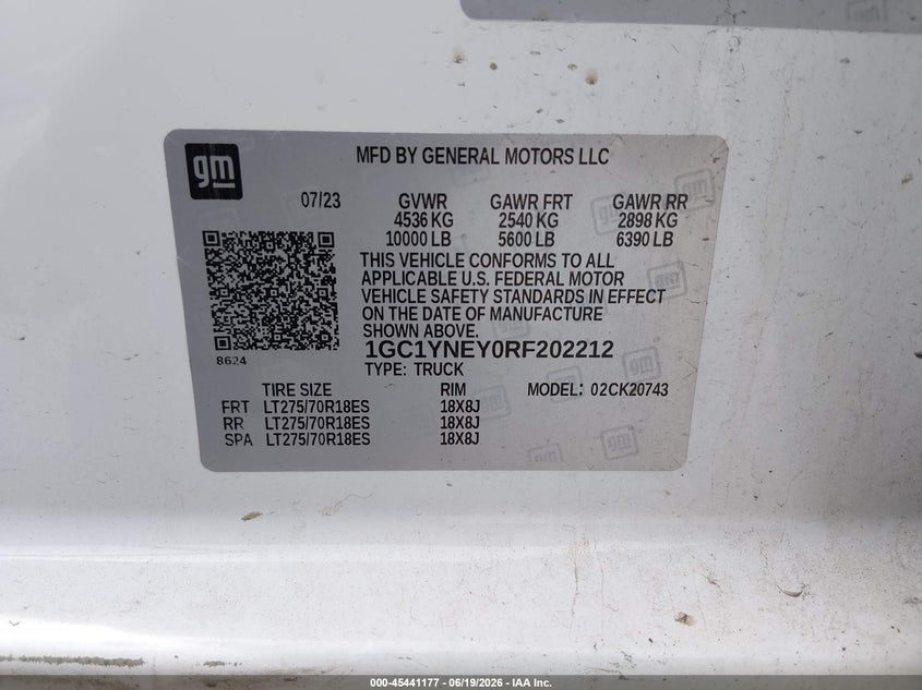 2024 Chevrolet Silverado 2500 VIN 1GC1YNEY0RF202212 IAAI salvage auction — REAR END, Salvage (Pennsylvania), sold $9,350 on 2026-07-09 (photo 9)
