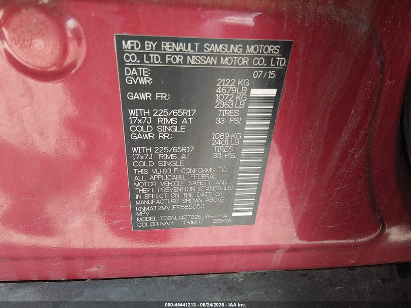 2015 Nissan Rogue VIN KNMAT2MV1FP585054 IAAI salvage auction — FRONT END, Salvage (Ohio), sold $1,025 on 2026-07-21 (photo 9)