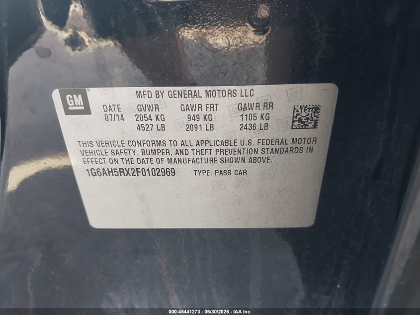 2015 Cadillac Ats VIN 1G6AH5RX2F0102969 IAAI salvage auction — FRONT END, Salvage (Virginia), sold $650 on 2026-07-29 (photo 9)
