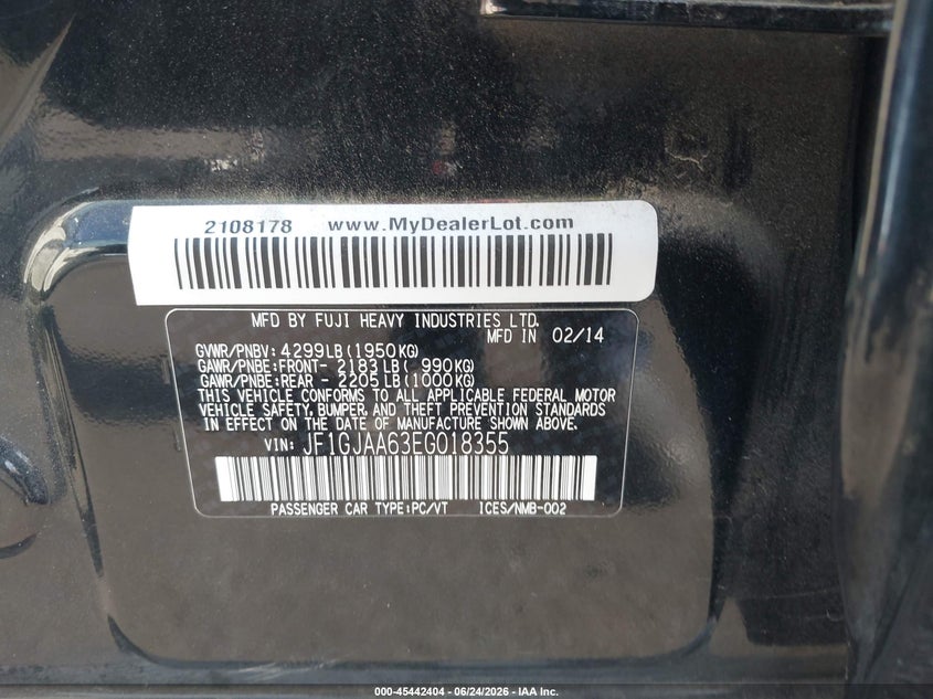 2014 Subaru Impreza VIN JF1GJAA63EG018355 IAAI salvage auction — REAR END, Salvage Title, sold $2,575 on 2026-07-17 (photo 9)