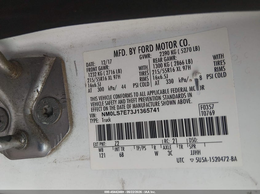 2018 Ford Transit VIN NM0LS7E73J1365741 IAAI salvage auction — NORMAL WEAR, Clear (Tennessee), sold $4,200 on 2026-07-23 (photo 9)