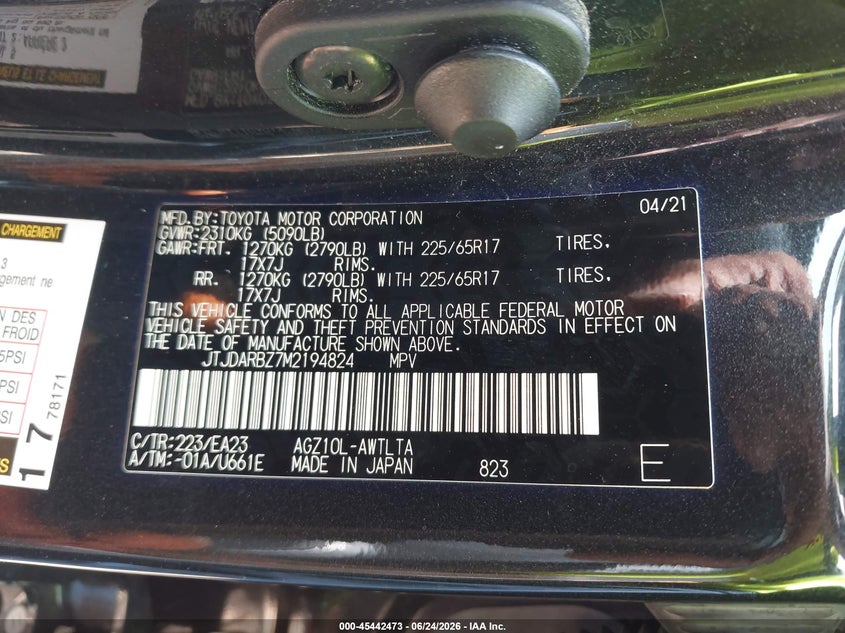 2021 Lexus Nx VIN JTJDARBZ7M2194824 IAAI salvage auction — FRONT END, Salvage (North Carolina), sold $12,900 on 2026-07-20 (photo 9)