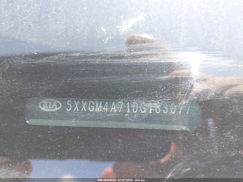 2013 Kia Optima VIN 5XXGM4A71DG183077 IAAI salvage auction — LEFT REAR, Nrc Lienholder Repossession Paperwork (Texas), sold $450 on 2026-07-15 (photo 9)