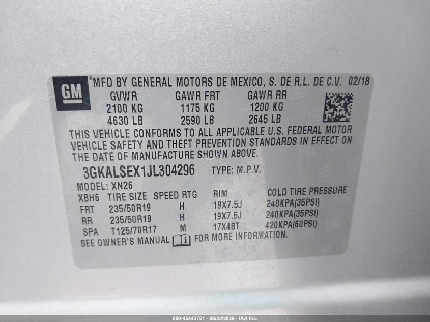 2018 Gmc Terrain VIN 3GKALSEX1JL304296 IAAI salvage auction — FRONT END, Salvage (Texas), sold $1,350 on 2026-07-11 (photo 9)
