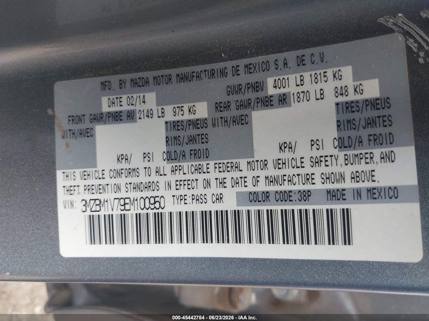 2014 Mazda 3 VIN 3MZBM1V79EM100950 IAAI salvage auction — SIDE, Salvage (Texas), sold $1,300 on 2026-07-09 (photo 9)